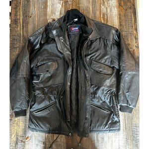 CKX International Genuine Leather Biker Jacket Mens Size XL Black Heavy Duty